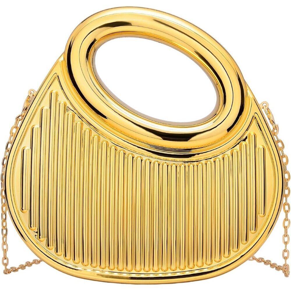 Women's Gold Acrylic Small Cute Buckle Moon Shaped Party Crossbody Clutch